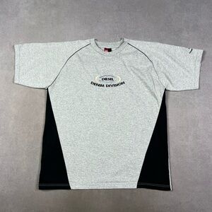 Diesel Gray and Black Short Sleeve Logo Tee